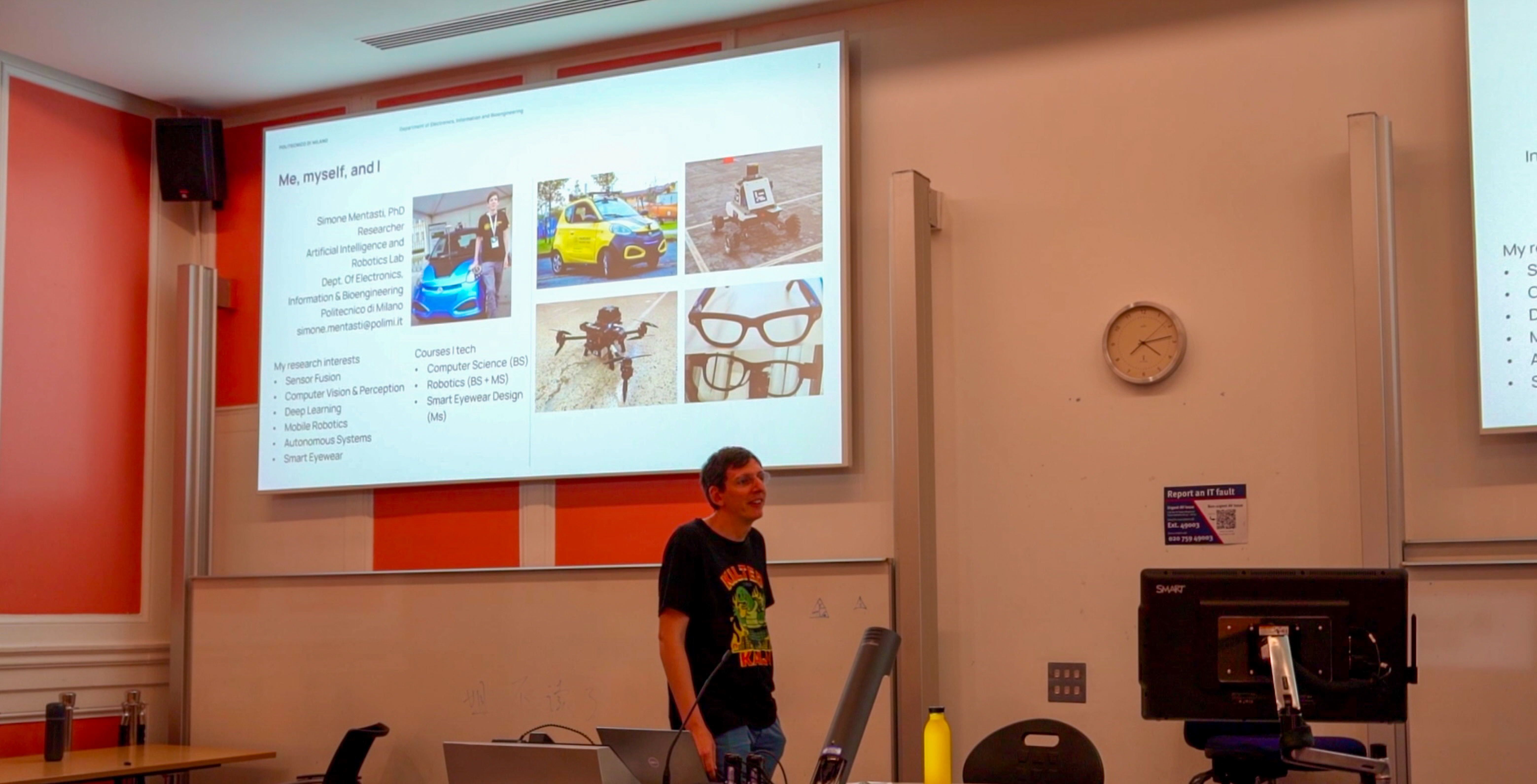 Simone Mentasti presenting on multi-sensor perception for autonomous systems